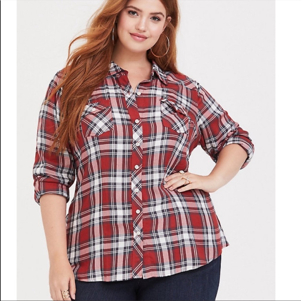 Torrid Plaid Camp Button Front Shirt